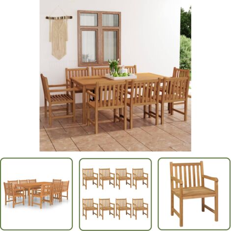 The Living Store Ensemble à manger de jardin 9 pcs Bois de teck solide - Ensemble Salon De Jardin - Mobilier De Jardin - Table De Jardin - Chaises De Jardin - Teck (1/5)