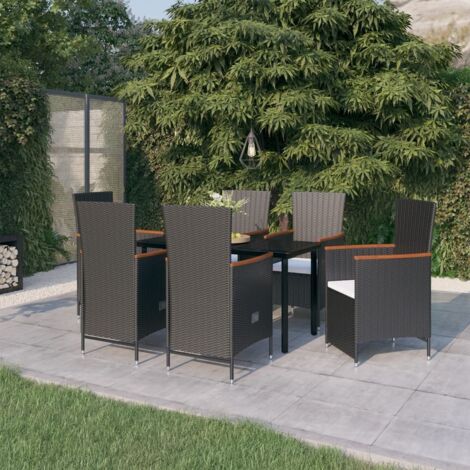 Ensemble Table et Chaise de Jardin 7 pcs - Mobilier de salle à manger de jardin avec coussins Noir BV855273 - BonneVie (1/5)