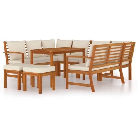Ensemble à manger de jardin coussins 9 pcs Bois acacia (1/5)