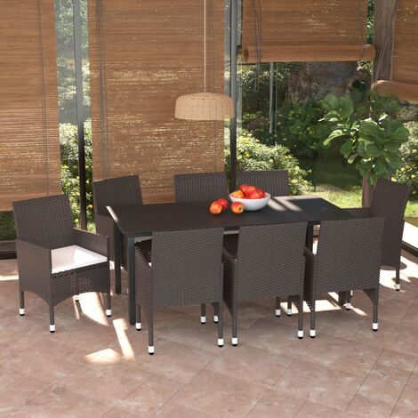 9 pcs Ensemble à dîner de jardin, Mobilier à dîner de jardin, Table et Chaises à Manger et coussins Poly rotin Marron MKPO37355 (1/5)