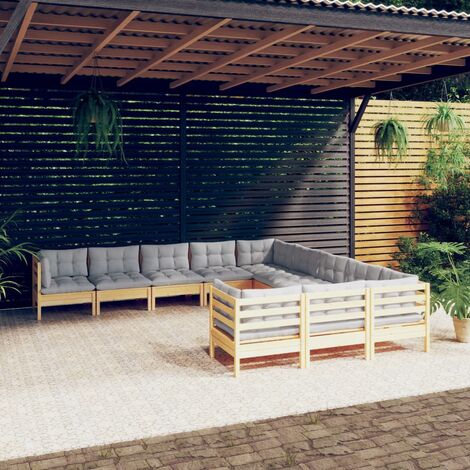 Salon de jardin 11 pcs - Canapé de jardin - Ensembles de Meubles d'exterieur - avec coussins gris Bois de pin Chic-427492 (1/5)