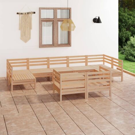 Salon de jardin 10 pcs Contemporain, Ensemble repas de jardin, Bois de pin massif OIB1546E (1/5)