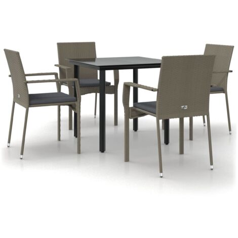 Ensemble Table et Chaise de Jardin et coussins 5 pcs - Meuble de jardin noir et gris BV774555 - BonneVie (1/5)