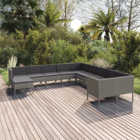 Salon de jardin 11 pcs - Canapé de jardin - Ensembles de Meubles d'exterieur - avec coussins Résine tressée Gris Chic-505095 (1/5)