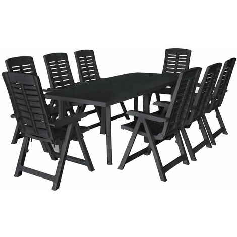 Salon de jardin 9 pcs - Mobilier de jardin - Ensemble de salle à manger de jardin Plastique Anthracite Chic-626877 (1/5)