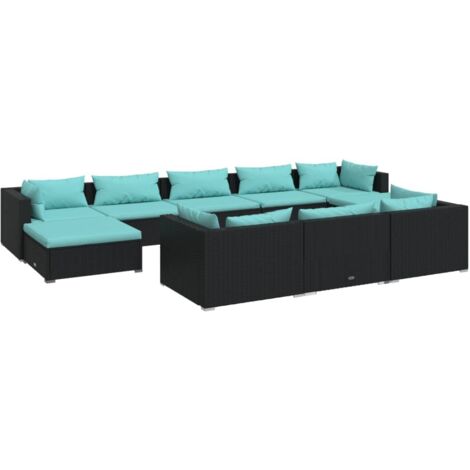 Salon de jardin 10 pcs Contemporain, Ensemble repas de jardin, avec coussins Noir Résine tressée OIB1455E (1/5)