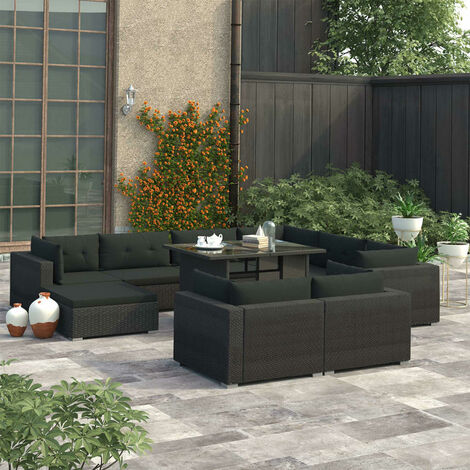 Salon de jardin 10 pcs - Canapé de jardin - Ensembles de Meubles d'exterieur - avec coussins Résine tressée Noir Chic-983750 (1/5)