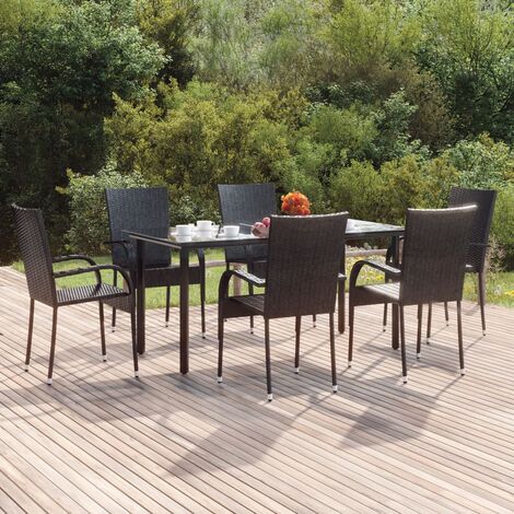 Salon de jardin 7 pcs - Mobilier de jardin - Ensemble Table à manger + 6 chaises Noir Résine tressée Chic-708816 (1/5)