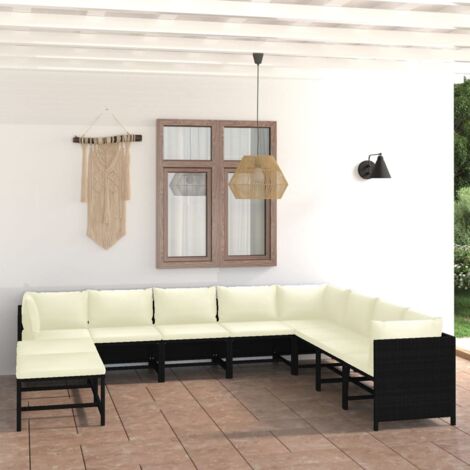 Salon de jardin 11 pcs Ensemble Table et Chaise de Jardin - avec coussins Résine tressée Noir BV727008 - BonneVie (1/5)