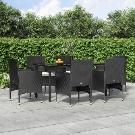 Salon de jardin 7 pcs - Mobilier de jardin - Mobilier de salle à manger de jardin avec coussins Noir Chic-242041 (1/5)