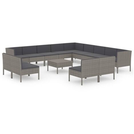 Salon de jardin 14 pcs Contemporain, Ensemble repas de jardin, avec coussins Résine tressée Gris OIB4575E (1/5)