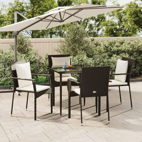 Salon de jardin avec coussins 5 pcs - Mobilier de jardin - Mobilier à dîner de jardin  Noir Résine tressée Chic-456493 (1/5)