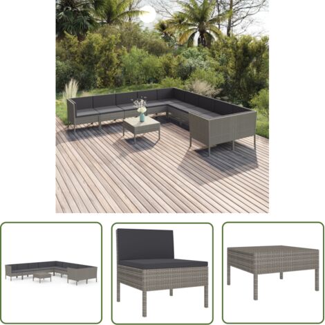 Salon de jardin 11 pcs - Canapé de jardin - Ensembles de Meubles d'exterieur - avec coussins Résine tressée Gris Chic-736408 (1/5)