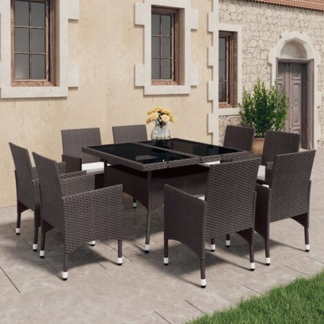 Salon de jardin 9 pcs - Mobilier de jardin - Ensemble à dîner de jardin Résine tressée et verre Marron  Chic-791994 (1/5)