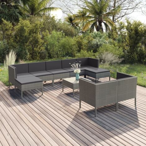 Salon de jardin 10 pcs - Canapé de jardin - Ensembles de Meubles d'exterieur - avec coussins Résine tressée Gris Chic-892635 (1/5)