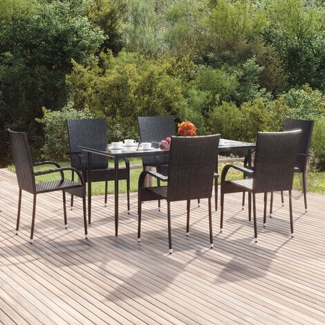 Ensemble Table et Chaises de Jardin 7 pcs - Ensemble Table à manger + 6 chaises Noir Résine tressée BV443108 - BonneVie (1/5)