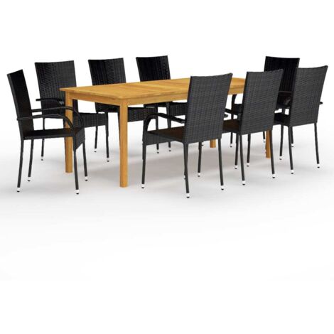 Salon de jardin 9 pcs - Mobilier de jardin - Ensemble de salle à manger de jardin Noir Chic-961100 (1/5)