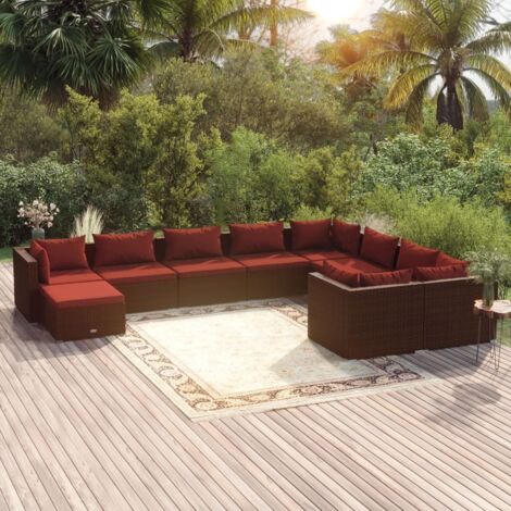 Salon de jardin 10 pcs - Canapé de jardin - Ensembles de Meubles d'exterieur - avec coussins Résine tressée Marron Chic-200252 (1/5)