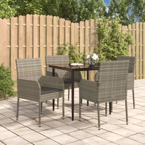 Ensemble Table et Chaise de Jardin et coussins 5 pcs - Meuble de jardin noir et gris BV265555 - BonneVie (1/5)