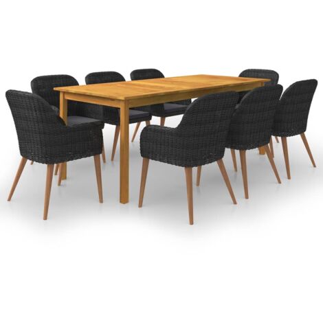 Ensemble Table et Chaise de Jardin 9 pcs - Ensemble de salle à manger de jardin Noir BV641398 - BonneVie (1/5)