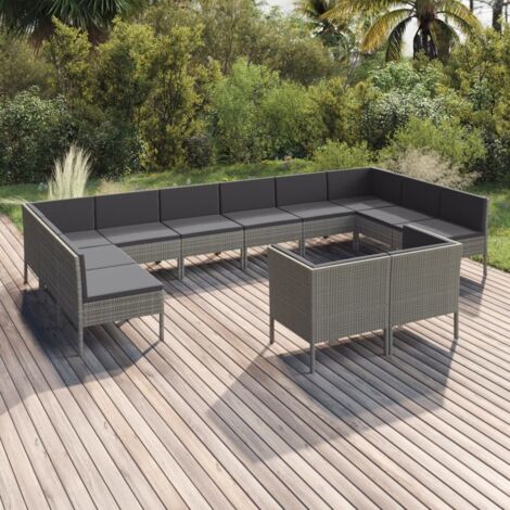 Salon de jardin 12 pcs Contemporain, Ensemble repas de jardin, avec coussins Résine tressée Gris OIB6584E (1/5)