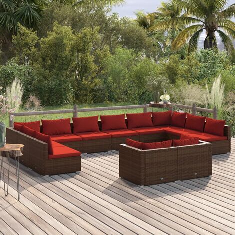 SalesHot® vidaXL Salon de jardin 12 pcs - Ensemble repas de jardin avec coussins Marron Résine tressée Super29790 (1/5)