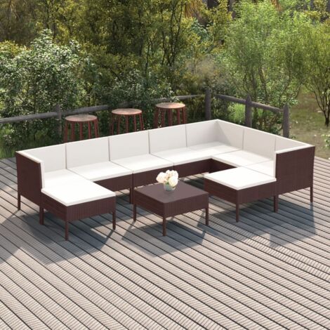 Salon de jardin 10 pcs Ensemble Table et Chaise de Jardin - avec coussins Résine tressée Marron BV184796 - BonneVie (1/5)