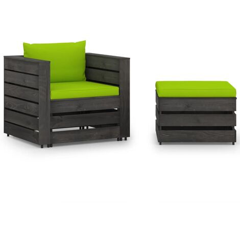 Salon de jardin 2 pcs Ensemble Table et Chaise de Jardin - avec coussins Bois imprégné de gris BV297787 - BonneVie (1/5)