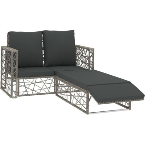 Salon de jardin 2 pcs Contemporain, Ensemble repas de jardin, avec coussins Résine tressée Gris OIB6780E (1/5)