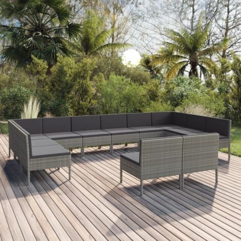Salon de jardin 12 pcs - Canapé de jardin - Ensembles de Meubles d'exterieur - avec coussins Résine tressée Gris Chic-354635 (1/5)