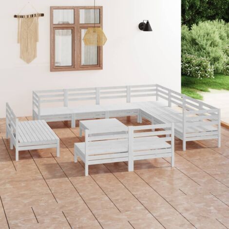Salon de jardin 12 pcs - Canapé de jardin - Ensembles de Meubles d'exterieur - Bois de pin massif Blanc Chic-244101 (1/5)