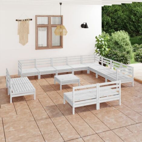 Salon de jardin 13 pcs - Canapé de jardin - Ensembles de Meubles d'exterieur - Bois de pin massif Blanc Chic-813026 (1/5)