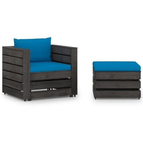 Salon de jardin 2 pcs Ensemble Table et Chaise de Jardin - avec coussins Bois imprégné de gris BV744222 - BonneVie (1/5)