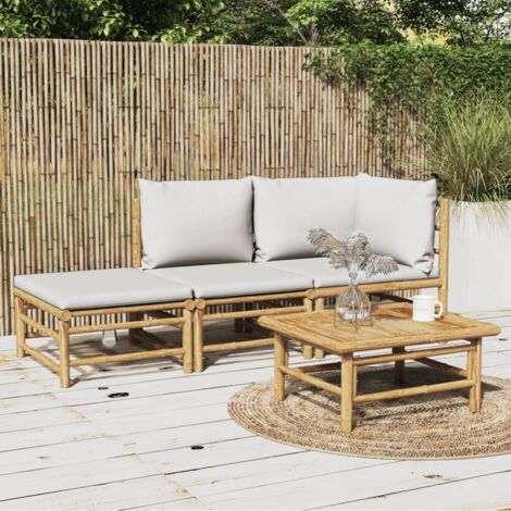 Salon de jardin 3 pcs - Ensemble Table et Chaise de Jardin - avec coussins gris clair bambou BV970065 - BonneVie (1/5)