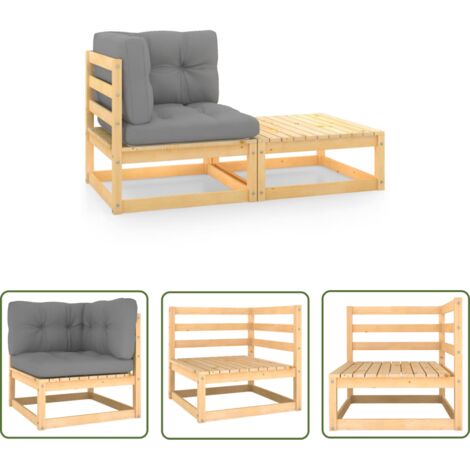 Salon de jardin 2 pcs Contemporain, Ensemble repas de jardin, avec coussins Bois de pin massif OIB7538E (1/5)