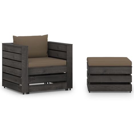 Salon de jardin 2 pcs Ensemble Table et Chaise de Jardin - avec coussins Bois imprégné de gris BV868671 - BonneVie (1/5)