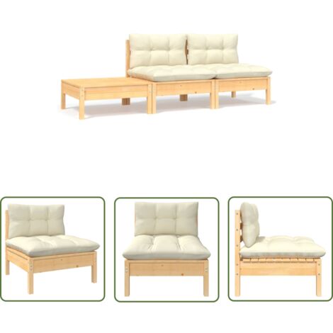 Salon de jardin 3 pcs Contemporain, Ensemble repas de jardin, avec coussins crème Bois de pin massif OIB7101E (1/5)