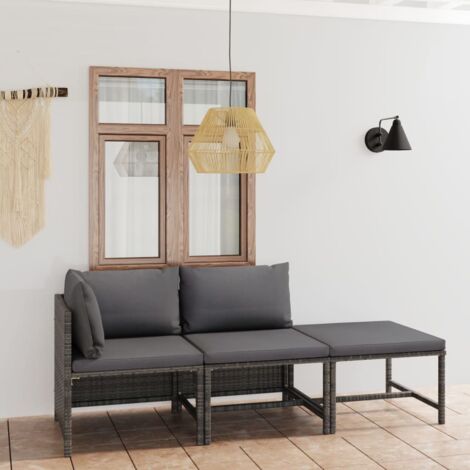 Salon de jardin 3 pcs Ensemble Table et Chaise de Jardin - avec coussins Résine tressée Gris BV528173 - BonneVie (1/5)