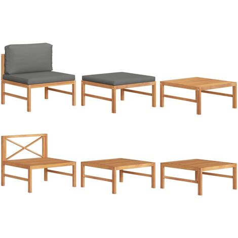 Salon de jardin 3 pcs Ensemble Table et Chaise de Jardin - avec coussins gris foncé Bois de teck BV525950 - BonneVie (1/5)