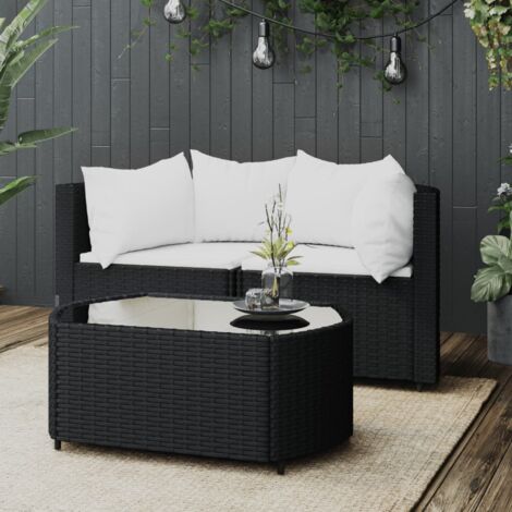 Salon de jardin 3 pcs - Canapé de jardin - Ensembles de Meubles d'exterieur - avec coussins Noir Résine tressée Chic-116143 (1/5)