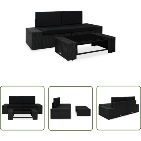 Salon de jardin 3 pcs Contemporain, Ensemble repas de jardin, Résine tressée Noir OIB4302E (1/5)