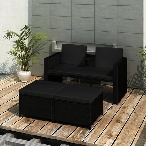 Salon de jardin 3 pcs - Canapé de jardin - Ensembles de Meubles d'exterieur - avec coussins Résine tressée Noir Chic-238191 (1/5)