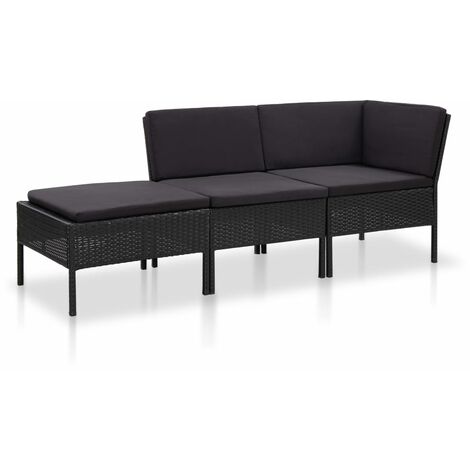 Salon de jardin 3 pcs - Canapé de jardin - Ensembles de Meubles d'exterieur - avec coussins Résine tressée Noir Chic-199073 (1/5)