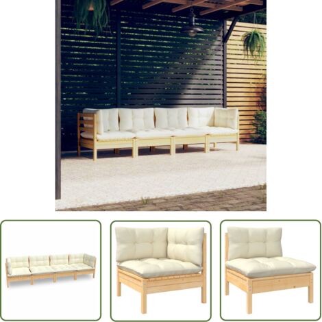Salon de jardin 4 pcs Contemporain, Ensemble repas de jardin, avec coussins crème Bois de pin massif OIB6945E (1/5)