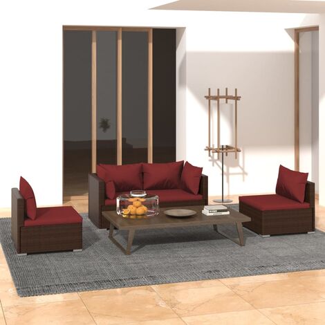 Salon de jardin 4 pcs - Canapé de jardin - Ensembles de Meubles d'exterieur - avec coussins Résine tressée Marron Chic-594684 (1/5)