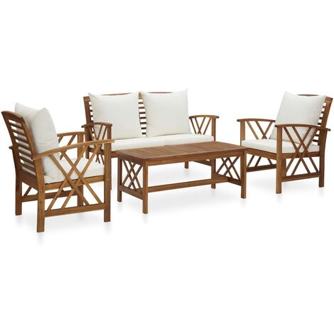 Salon de jardin 4 pcs Contemporain, Ensemble repas de jardin, avec coussins Bois d'acacia solide OIB4282E (1/5)