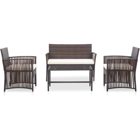 Salon de jardin 4 pcs - Canapé de jardin - Ensembles de Meubles d'exterieur - avec coussins Résine tressée Marron Chic-735529 (1/5)
