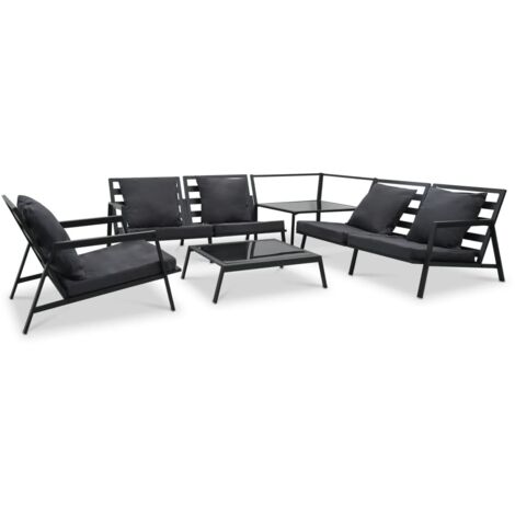Salon de jardin 5 pcs Ensemble Table et Chaise de Jardin - avec coussins Aluminium Gris foncé BV108330 - BonneVie (1/5)