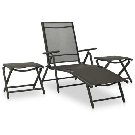 Salon de jardin 3 pcs Ensemble Table et Chaise de Jardin - Textilène et aluminium Noir BV868322 - BonneVie (1/5)