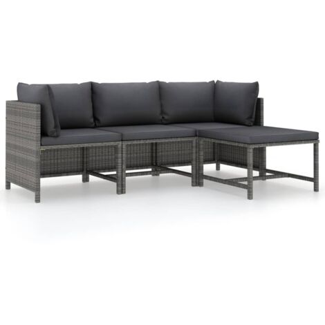 Salon de jardin 4 pcs Ensemble Table et Chaise de Jardin - avec coussins Résine tressée Gris BV576757 - BonneVie (1/5)